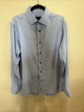 David Donahue Light Blue Geometric Dress Shirt